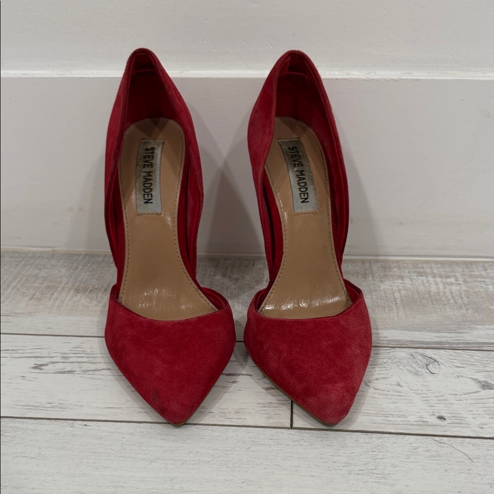 Steve Madden Red Suede D'Orsay Pointed-Toe Pumps